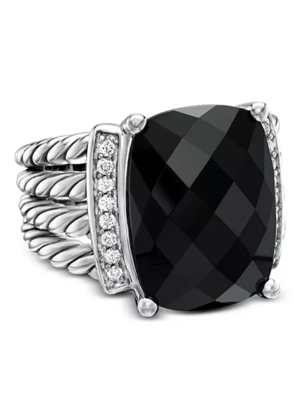 David Yurman Wheaton Ring- Sterling Silver with Black Onyx and Diamonds